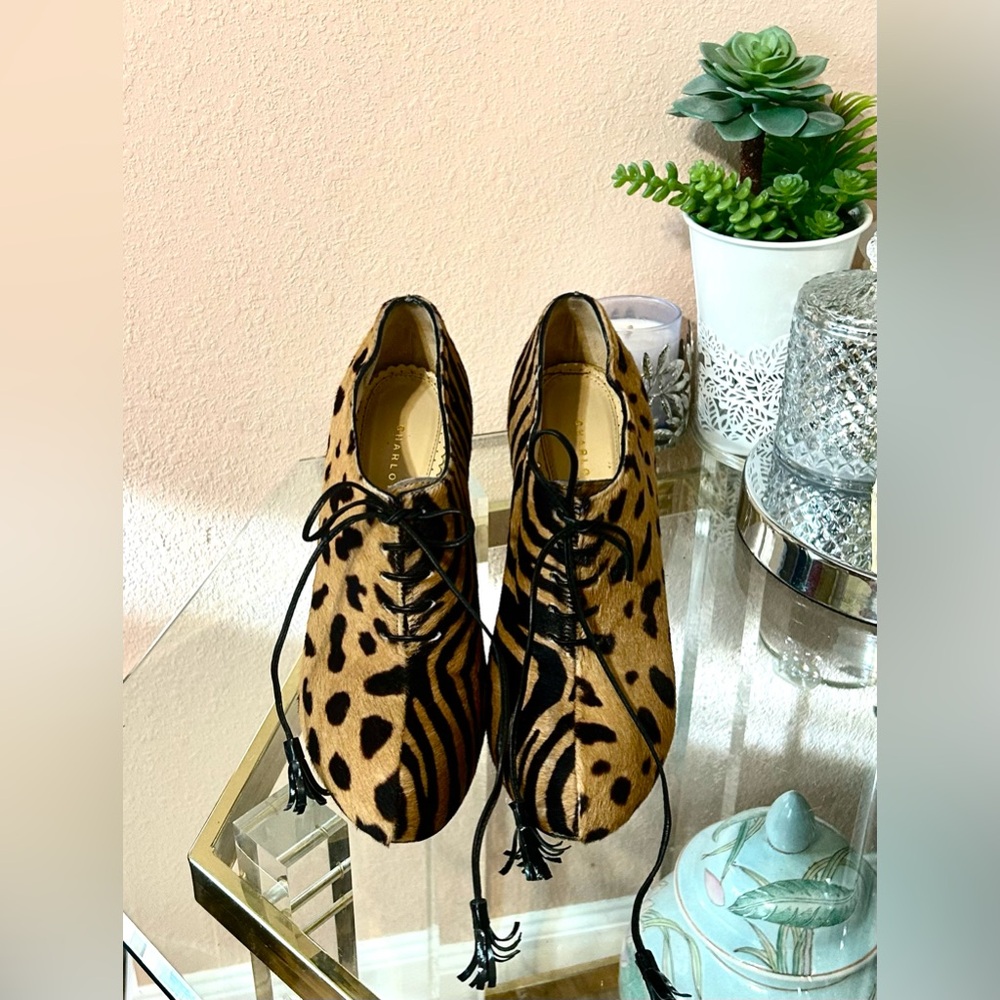 Charlotte Olympia Calf Hair Leopard Zebra Print Lace-Up Heels Size 37 - Picture 7 of 16